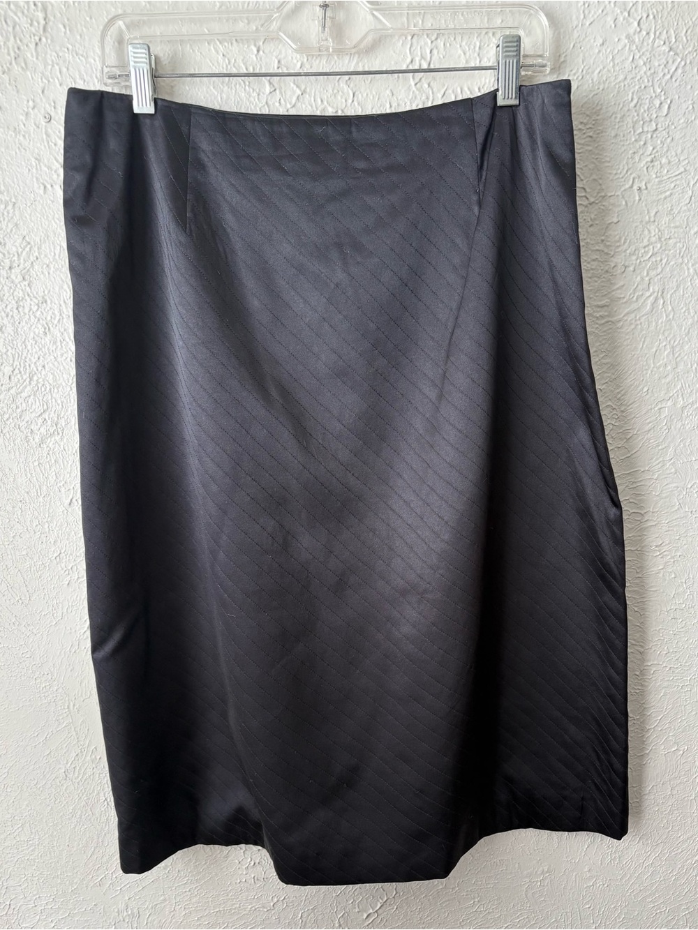 Oscar de la Renta Silk Pencil Skirt Black Diagonal Stripe Size 14.
